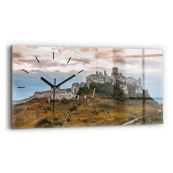 Glass wall clock rectangular Spiš Castle in Slovakia