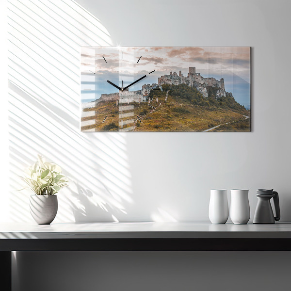 Glass wall clock rectangular Spiš Castle in Slovakia