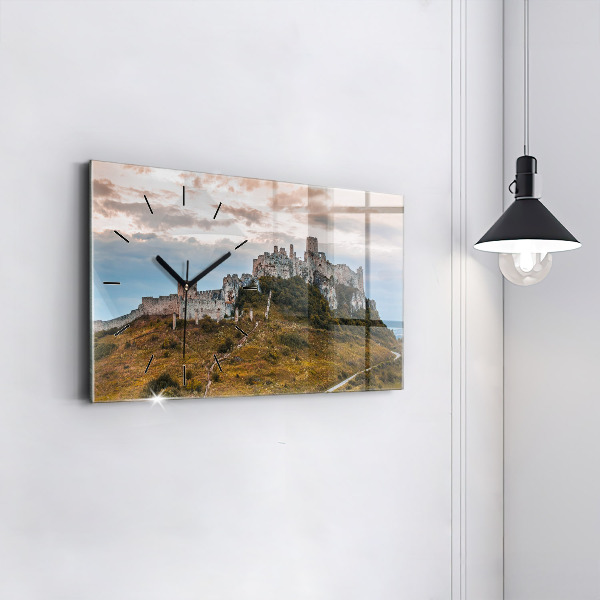 Glass wall clock rectangular Spiš Castle in Slovakia