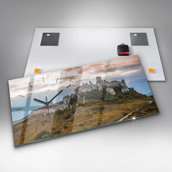 Glass wall clock rectangular Spiš Castle in Slovakia