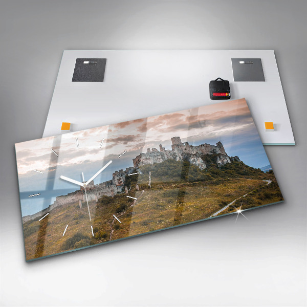 Glass wall clock rectangular Spiš Castle in Slovakia