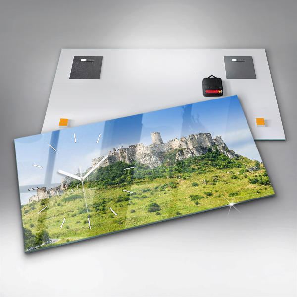 Glass wall clock rectangular Spiš Castle in Slovakia