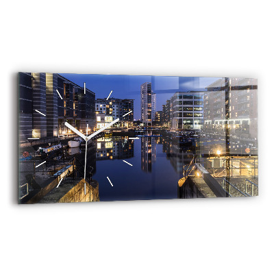 Glass wall clock rectangular The city lit up at night