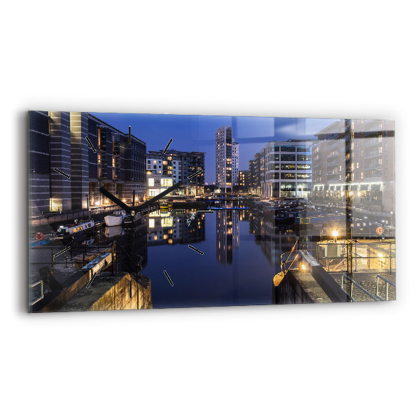 Glass wall clock rectangular The city lit up at night