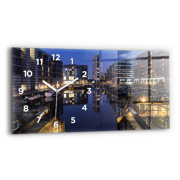 Glass wall clock rectangular The city lit up at night