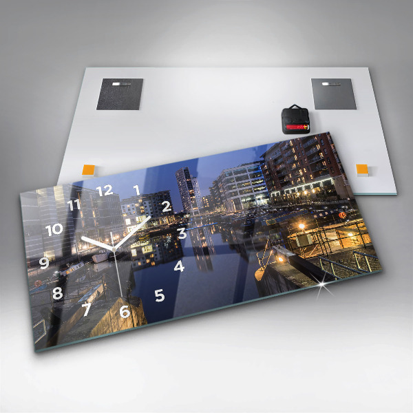 Glass wall clock rectangular The city lit up at night