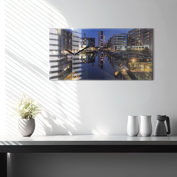 Glass wall clock rectangular The city lit up at night