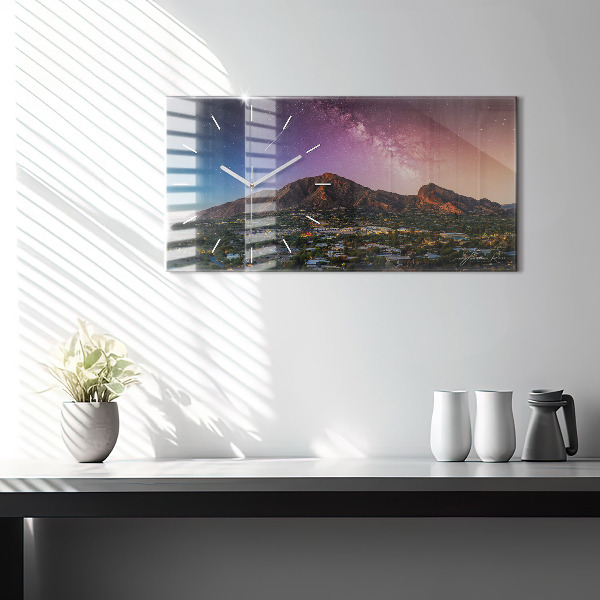 Glass wall clock rectangular Mountain Landscape