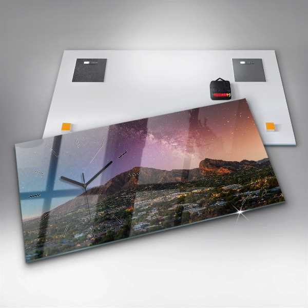 Glass wall clock rectangular Mountain Landscape