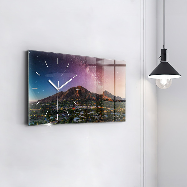 Glass wall clock rectangular Mountain Landscape