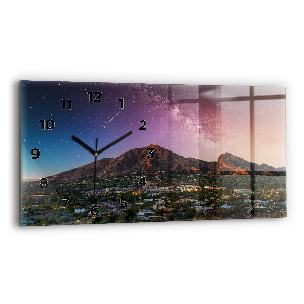 Glass wall clock rectangular Mountain Landscape