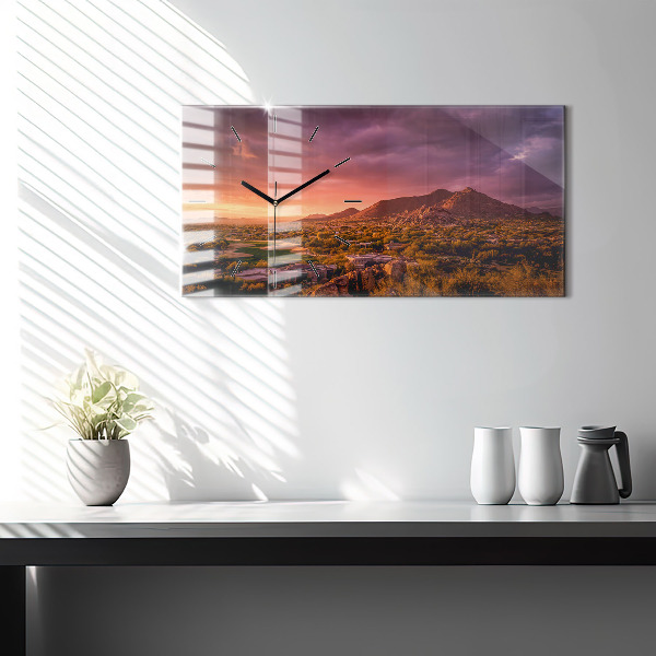 Glass wall clock rectangular North Scottsdale Sunset