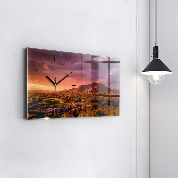 Glass wall clock rectangular North Scottsdale Sunset