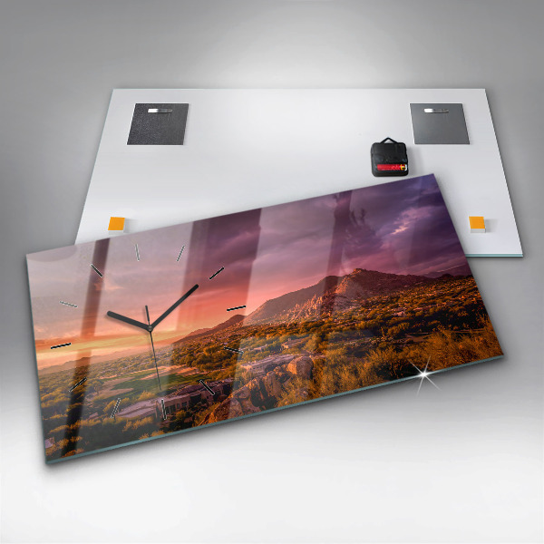Glass wall clock rectangular North Scottsdale Sunset