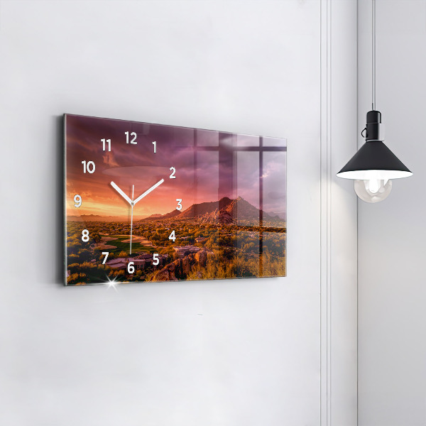 Glass wall clock rectangular North Scottsdale Sunset