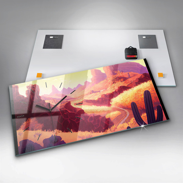 Glass wall clock rectangular Arizona desert illustration
