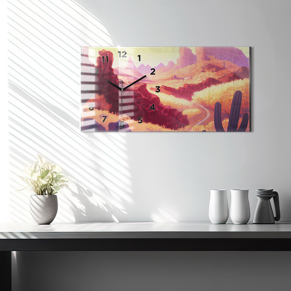 Glass wall clock rectangular Arizona desert illustration