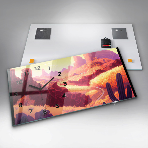 Glass wall clock rectangular Arizona desert illustration