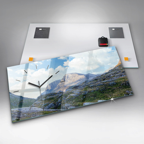 Glass wall clock rectangular Rocky Landscape