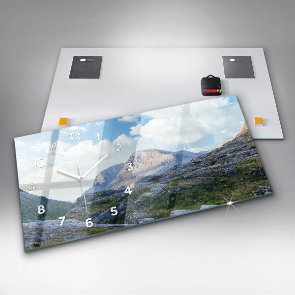 Glass wall clock rectangular Rocky Landscape