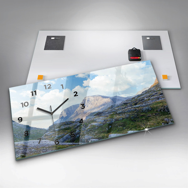 Glass wall clock rectangular Rocky Landscape