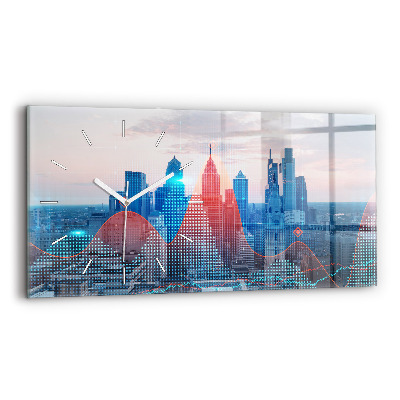 Glass wall clock rectangular Skyscrapers in Philadelphia