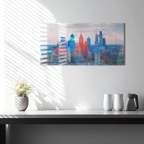 Glass wall clock rectangular Skyscrapers in Philadelphia
