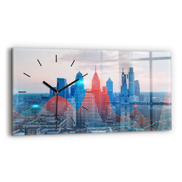 Glass wall clock rectangular Skyscrapers in Philadelphia