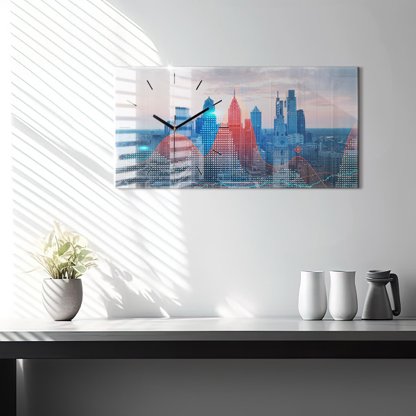 Glass wall clock rectangular Skyscrapers in Philadelphia
