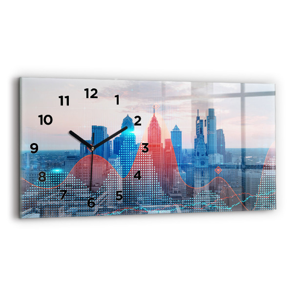 Glass wall clock rectangular Skyscrapers in Philadelphia