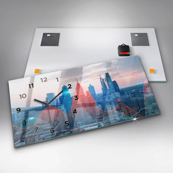 Glass wall clock rectangular Skyscrapers in Philadelphia