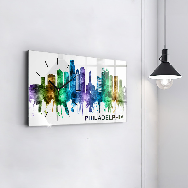 Glass wall clock rectangular Colorful Philadelphia