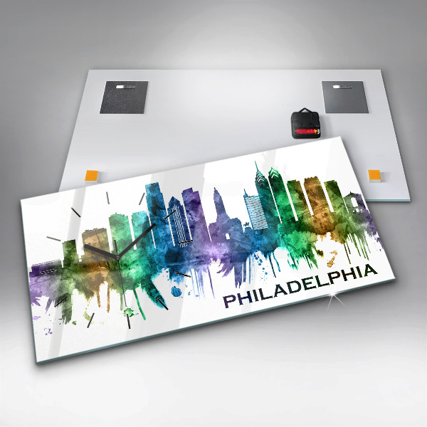 Glass wall clock rectangular Colorful Philadelphia