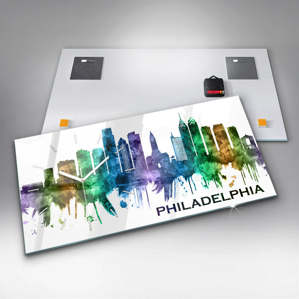 Glass wall clock rectangular Colorful Philadelphia