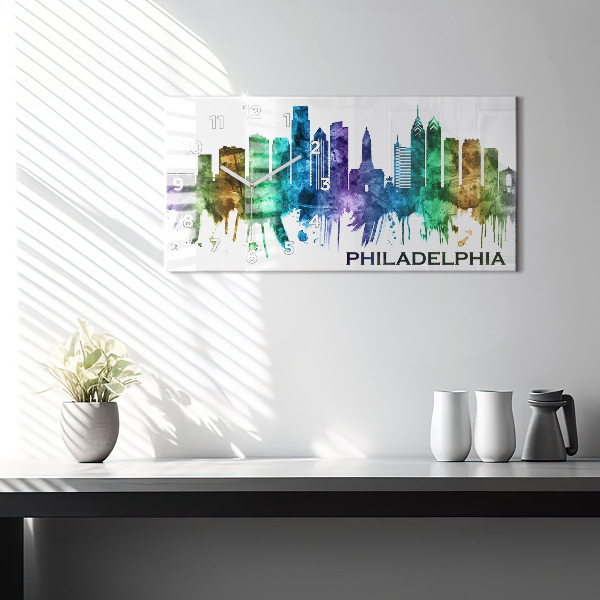 Glass wall clock rectangular Colorful Philadelphia