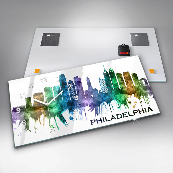 Glass wall clock rectangular Colorful Philadelphia