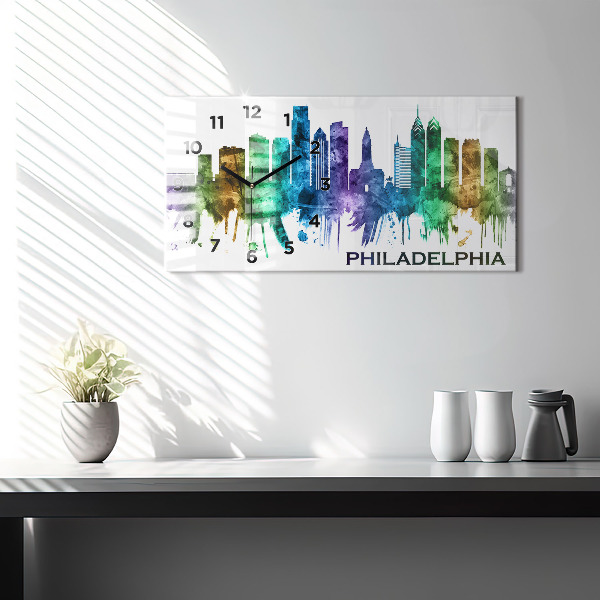 Glass wall clock rectangular Colorful Philadelphia