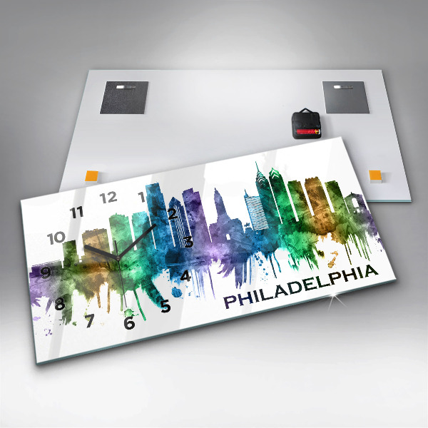 Glass wall clock rectangular Colorful Philadelphia
