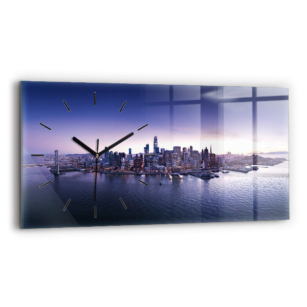 Glass wall clock rectangular View of San Francisco