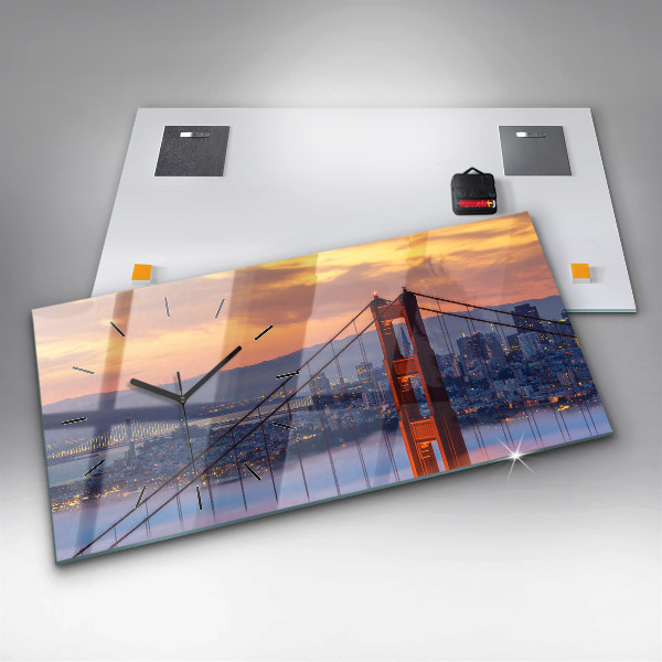 Glass wall clock rectangular San Francisco Bridge