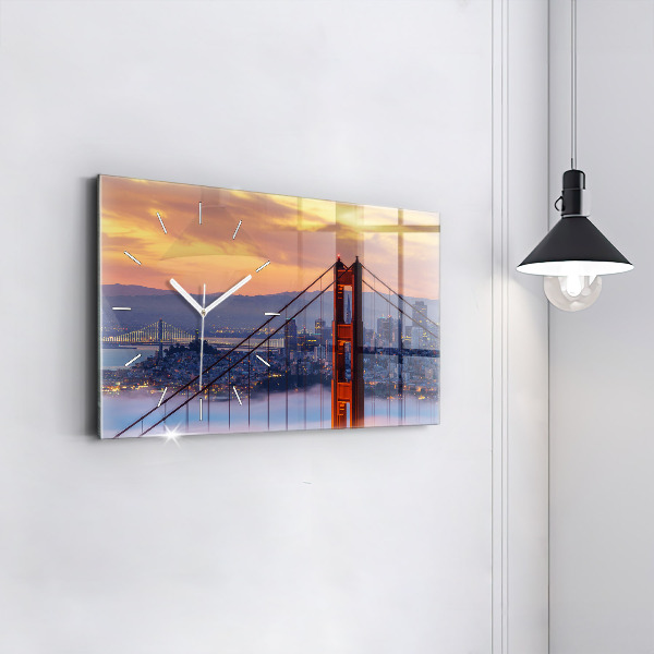 Glass wall clock rectangular San Francisco Bridge