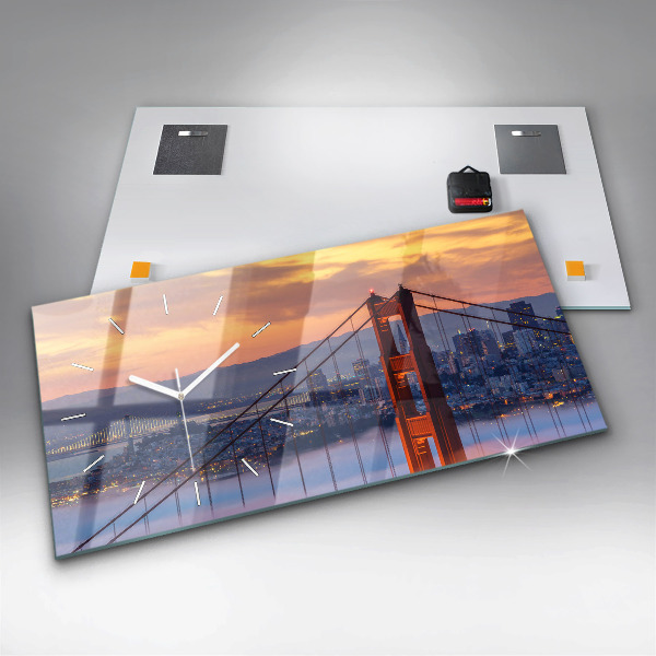 Glass wall clock rectangular San Francisco Bridge