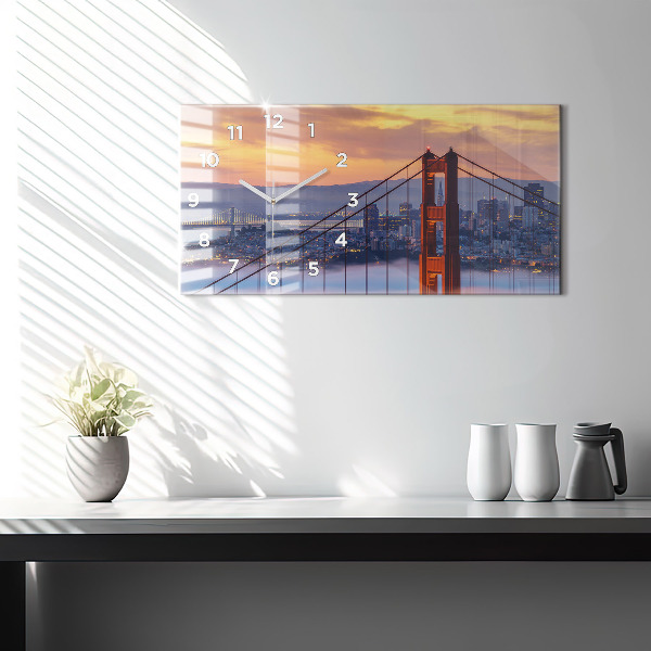 Glass wall clock rectangular San Francisco Bridge