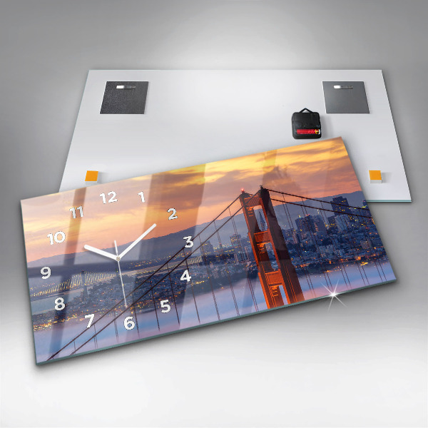 Glass wall clock rectangular San Francisco Bridge