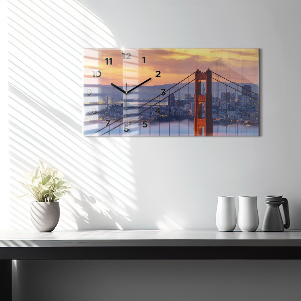 Glass wall clock rectangular San Francisco Bridge