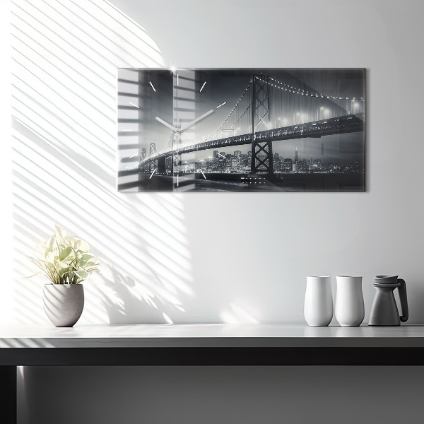 Glass wall clock rectangular San Francisco Bridge at Night