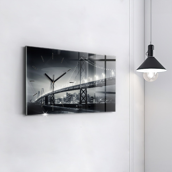 Glass wall clock rectangular San Francisco Bridge at Night