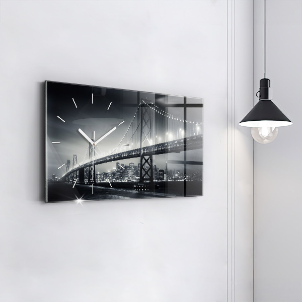 Glass wall clock rectangular San Francisco Bridge at Night