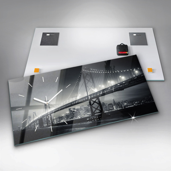 Glass wall clock rectangular San Francisco Bridge at Night