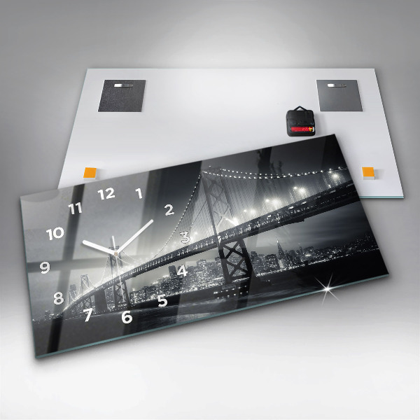 Glass wall clock rectangular San Francisco Bridge at Night
